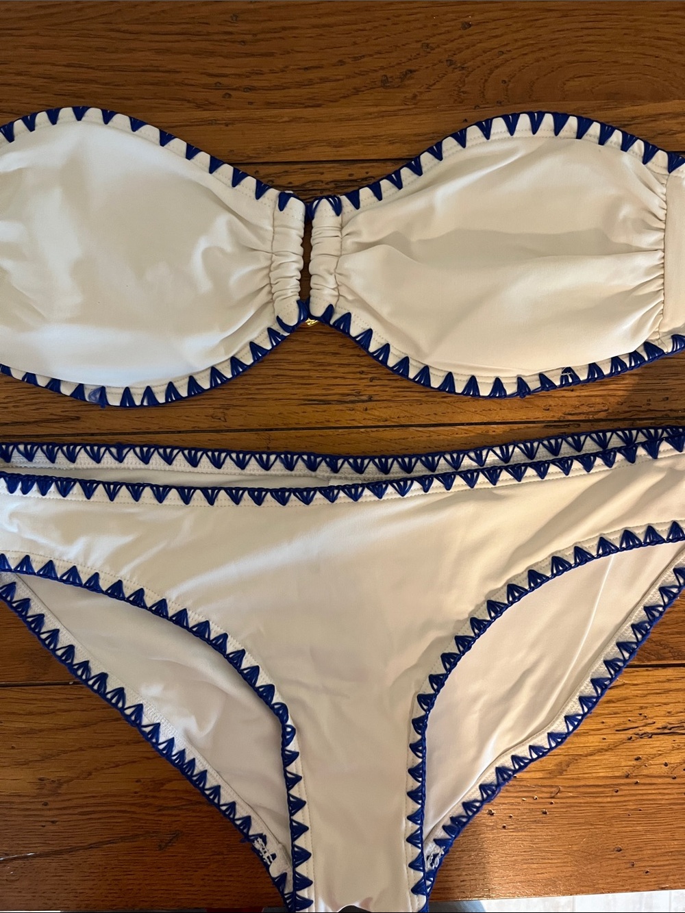 Vineyard Vines White Bandeau Bikini with Blue Crochet Trim
